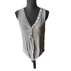 Torrid Heather Gray Henley Bodysuit Deep V-Neck Snap-Button Size 2